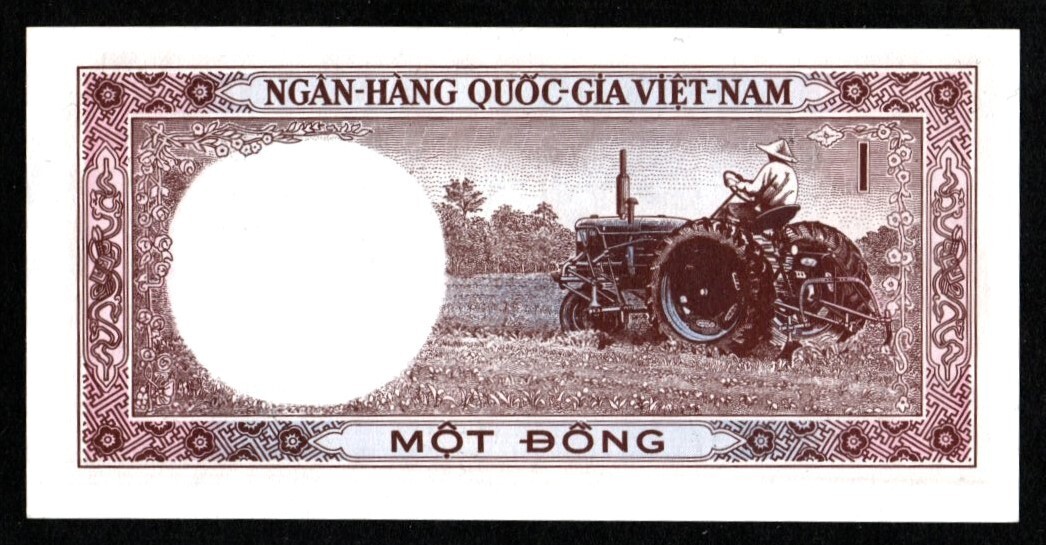 1964 VIETNAM 1 DONG BANKNOTE SERIE A2 – FARMER ON TRACTOR – UNCIRCULATED GEM