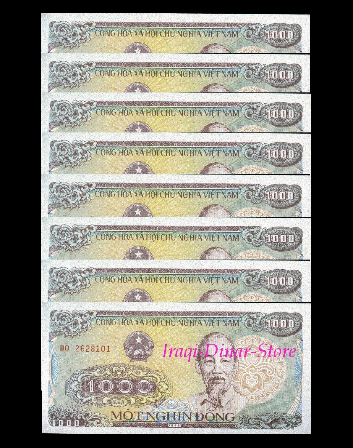 Vietnam Dong 8 x 1,000 Vietnam Dong note foreign currency bank note money