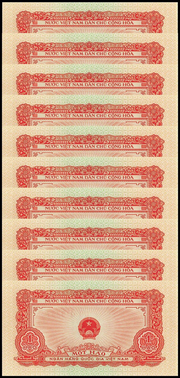 Vietnam 1 Hao, 1958, P-68, UNC X 10 PCS