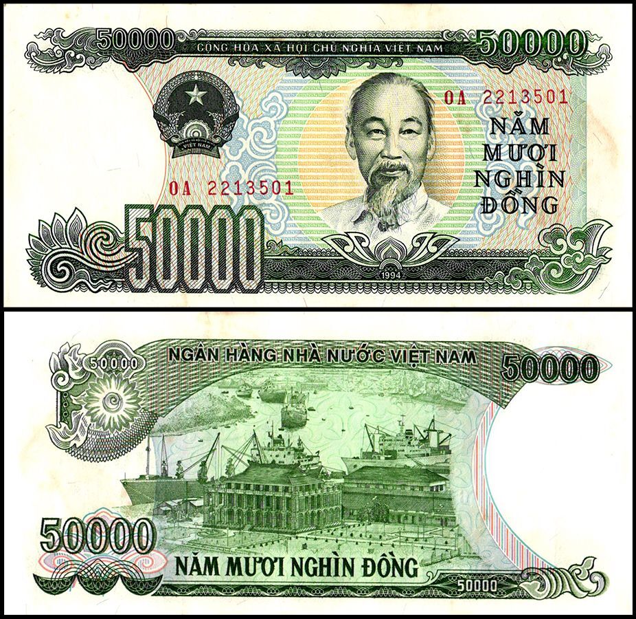 Vietnam 50000 Dong, 1994, P-116, AU-About Uncirculated, Rust Stains