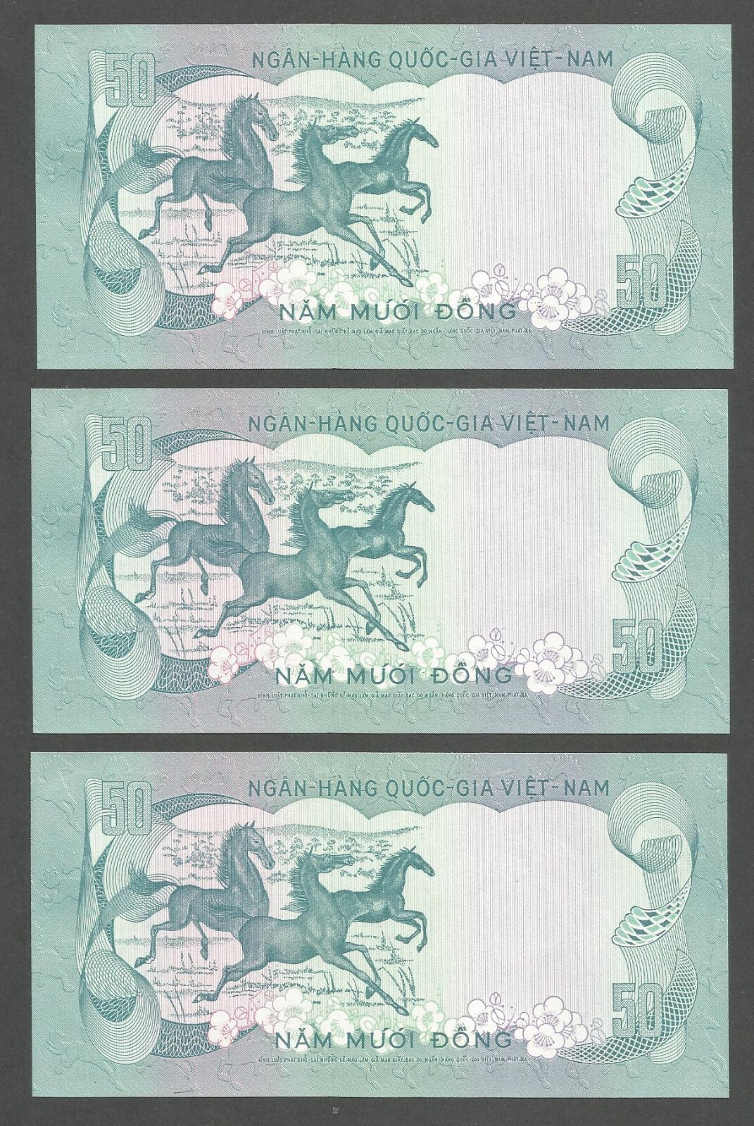 South Vietnam 50 Dong N.D. (1972); AU+; P-30a; BNB-B132a; Lot of 3 consecutive #