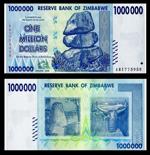 25,000 New Iraqi Dinar, 500,000 Vietnam Dong & One Million Zimbabwe Dollars Unc