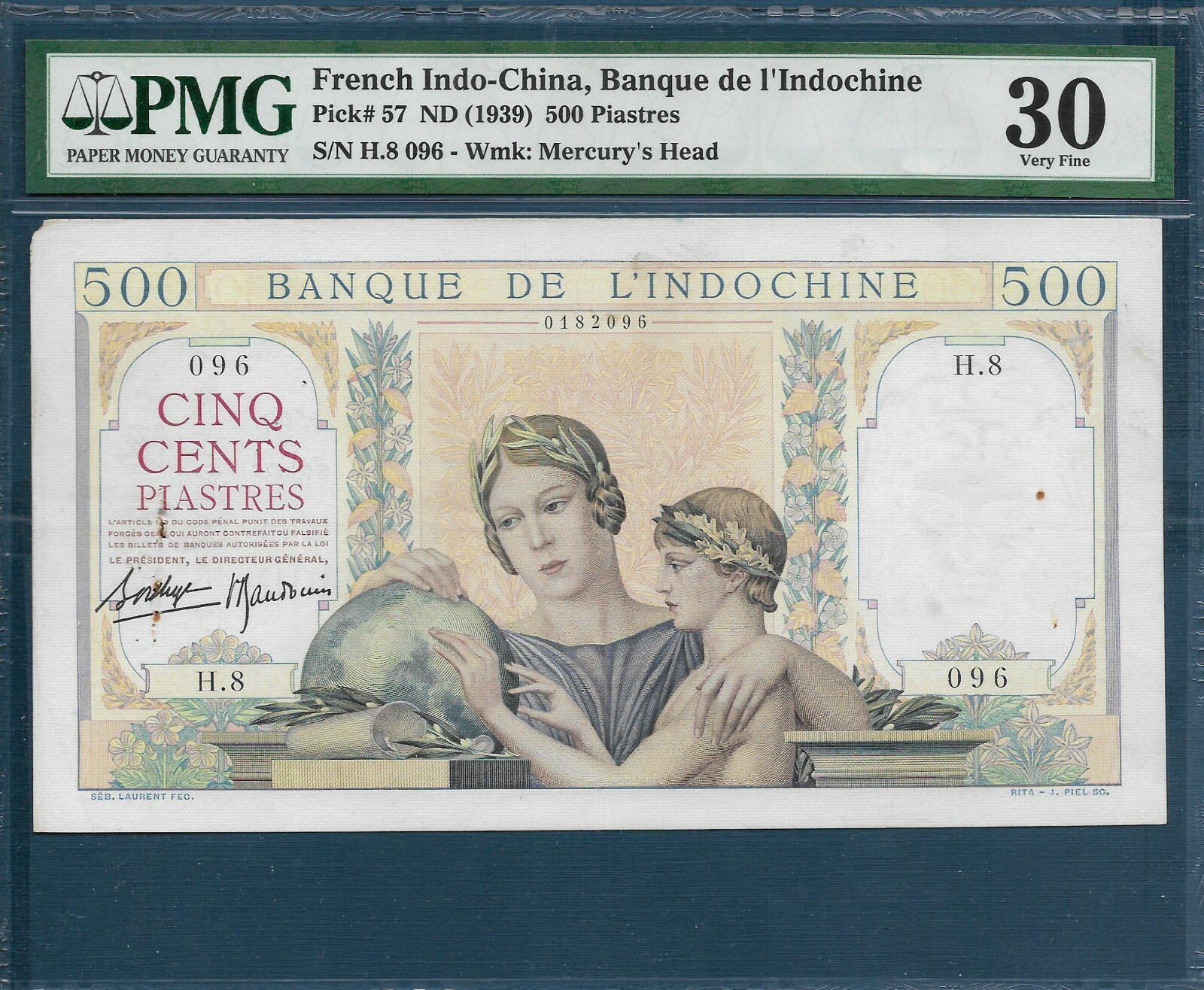 French Indochina Vietnam 500 Piastres, 1939, P 57, PMG VF 30