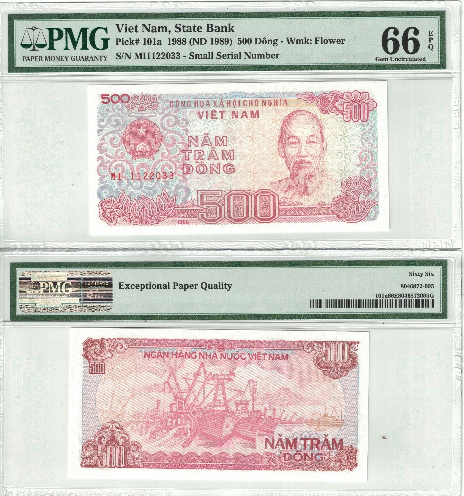 Viet Nam 500 Dong 1988 Pick# 101a PMG: 66 EPQ GEM UNC. (#1886)