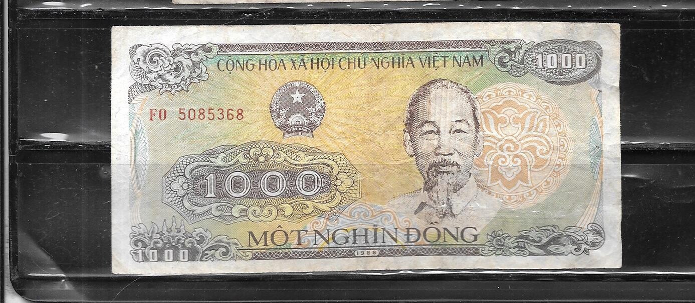 VIETNAM #106a 1988 OLD VG CIRC OLD 1000 DONG BANKNOTE BILL PAPER MONEY