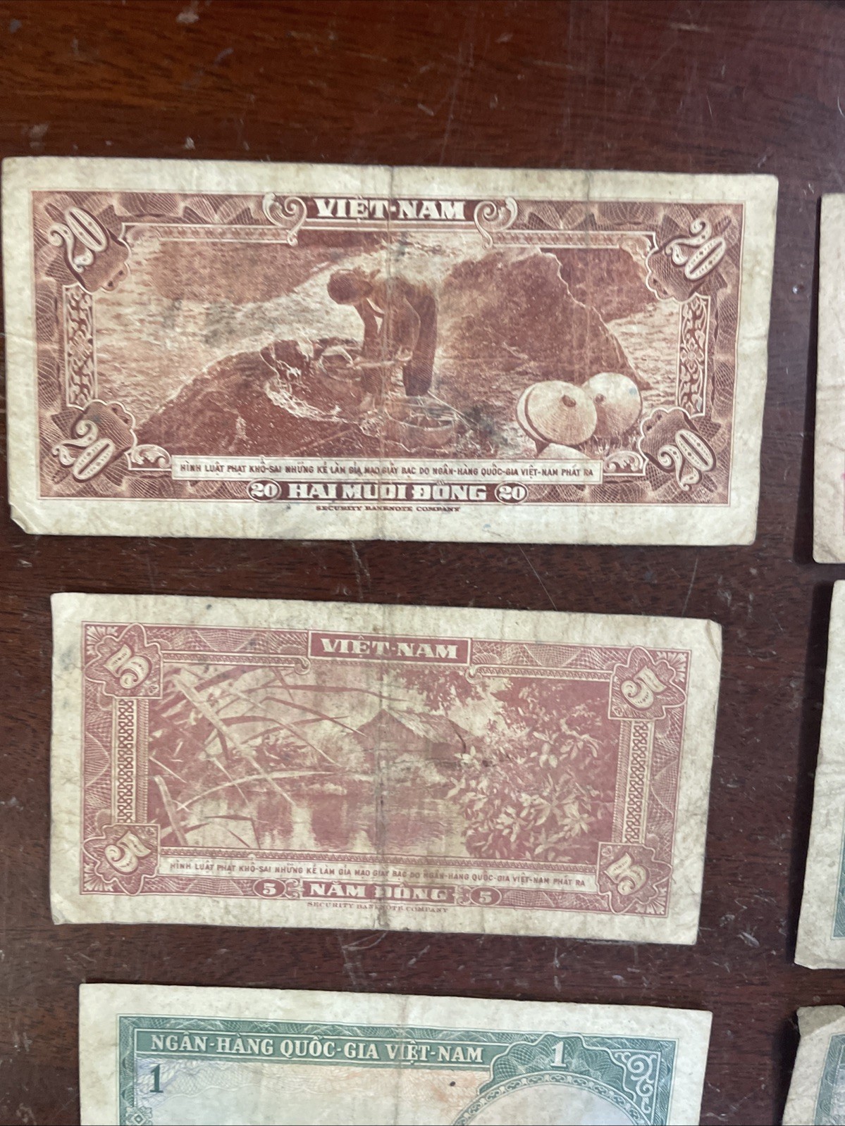 South Vietnam, 1, 5, 10, 20 Dong, 1950, Bank of Vietnam – Paper Money Lot of 6