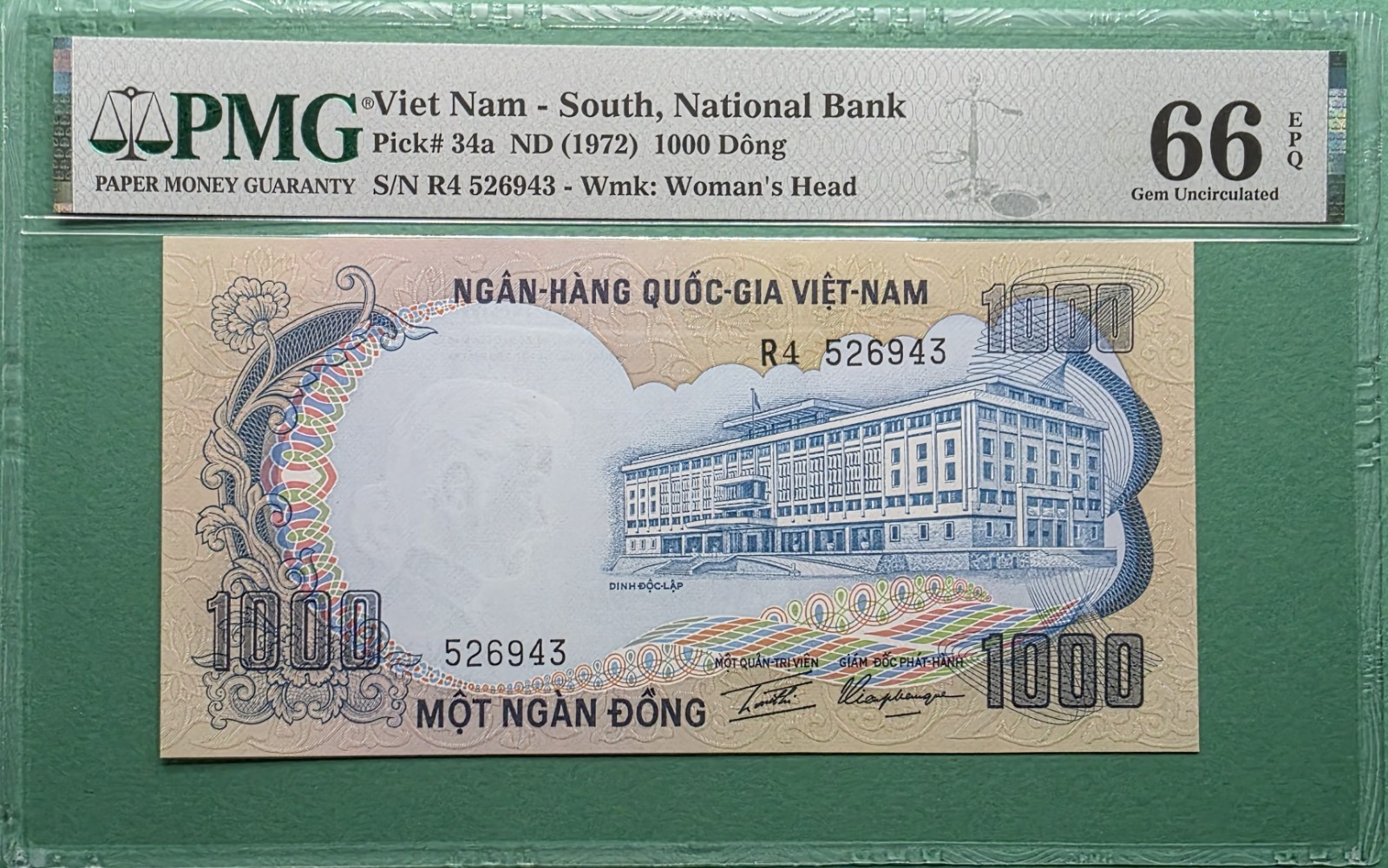 1972 VIETNAM SOUTH 1000 DONG P#34a PMG 66 EPQ GEM UNC