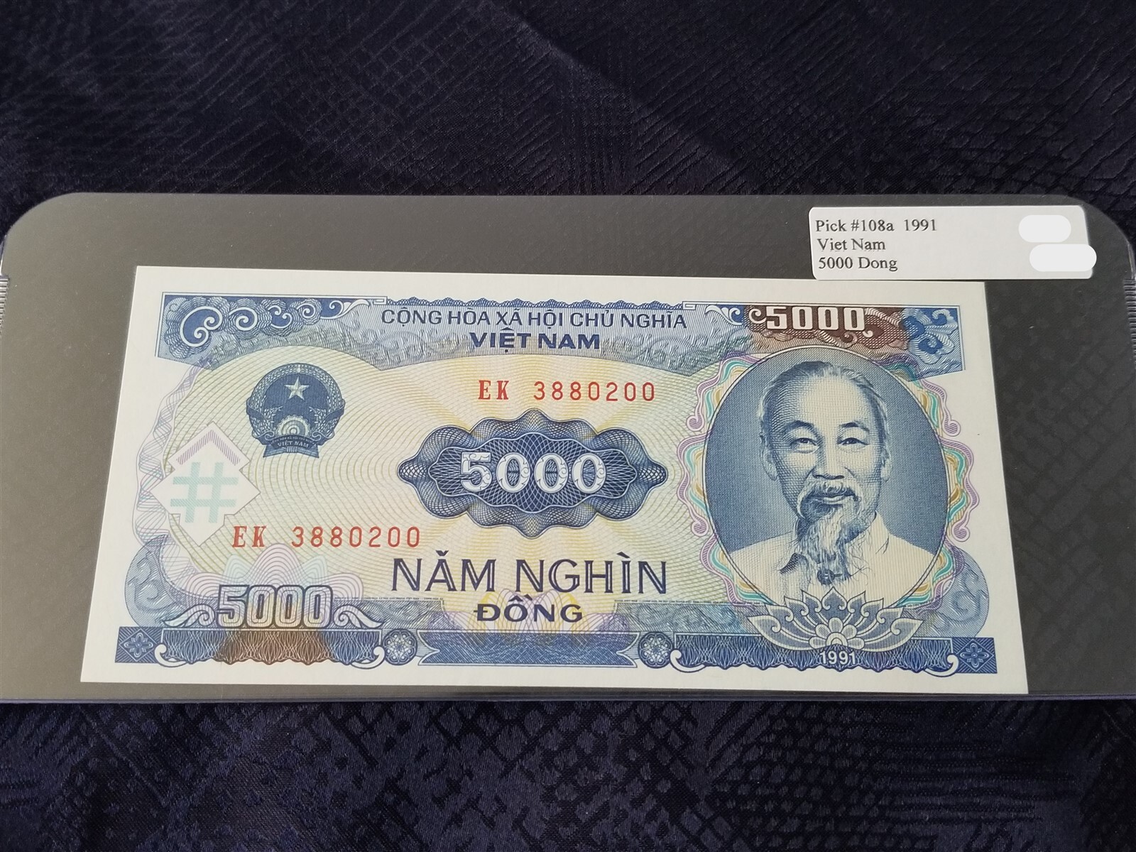 Vietnam 5000 Dong 1991 Pick #108a Uncirculated – Serial #EK3880200