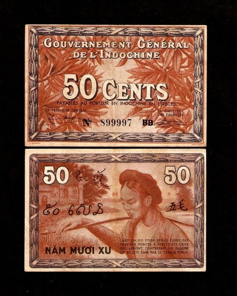 French Indo China 50 CENTS P-87c 1939 XF VIETNAM Vietnamese World Currency NOTE