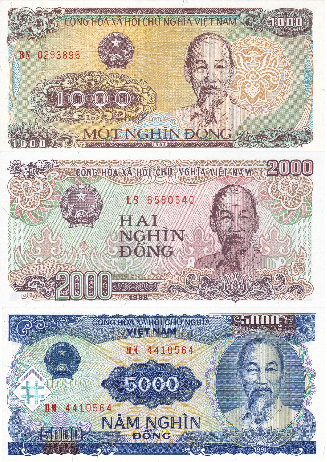 Vietnam Set COMMUNIST dictator 1000 2000 5000 dong P-106 P-107 P-108 VF Ho Chi M