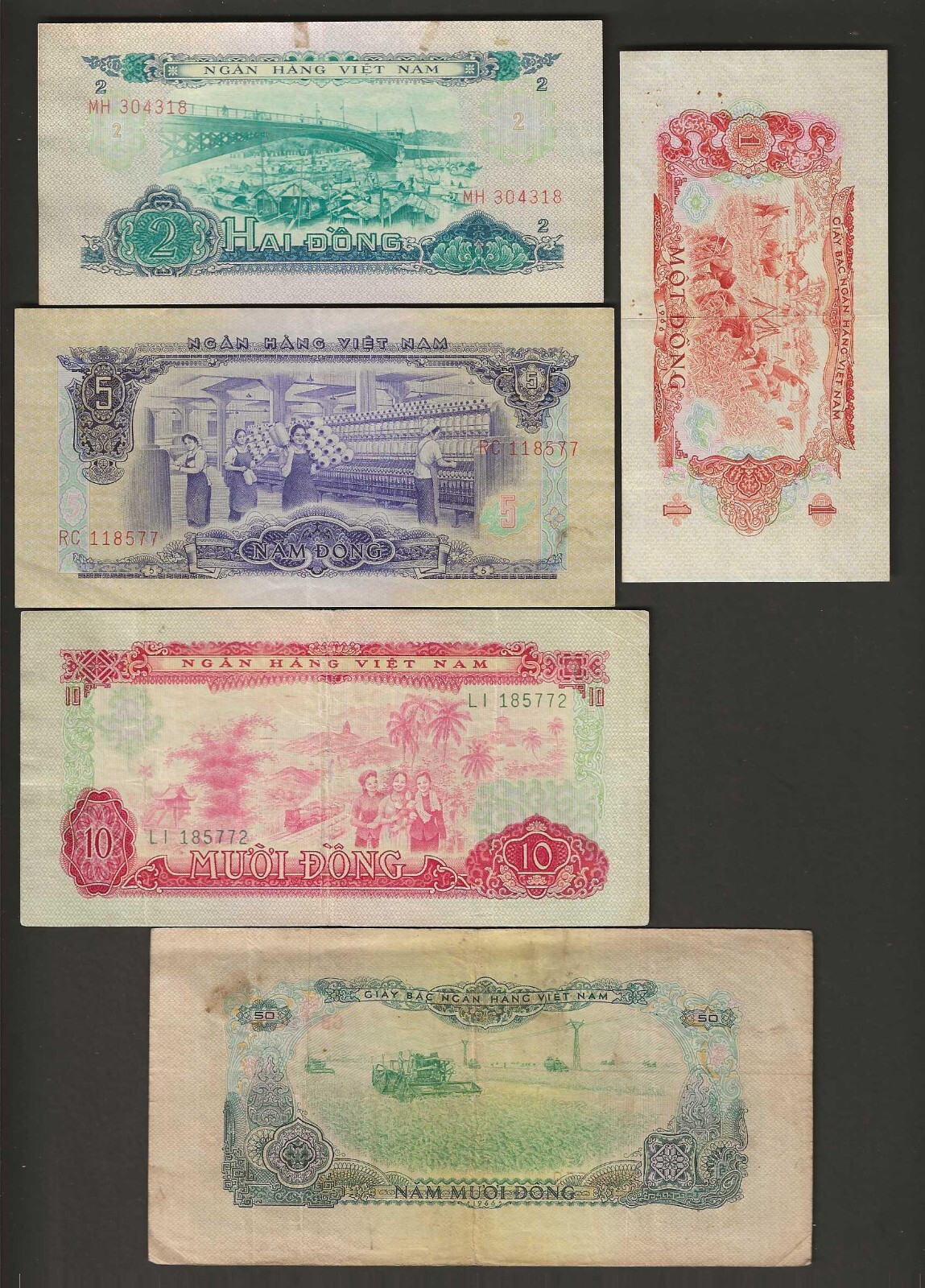 1966 Vietnam Transition Issue Set of 5 EX Circulate Notes P#40, 41, 42, 43, 44.