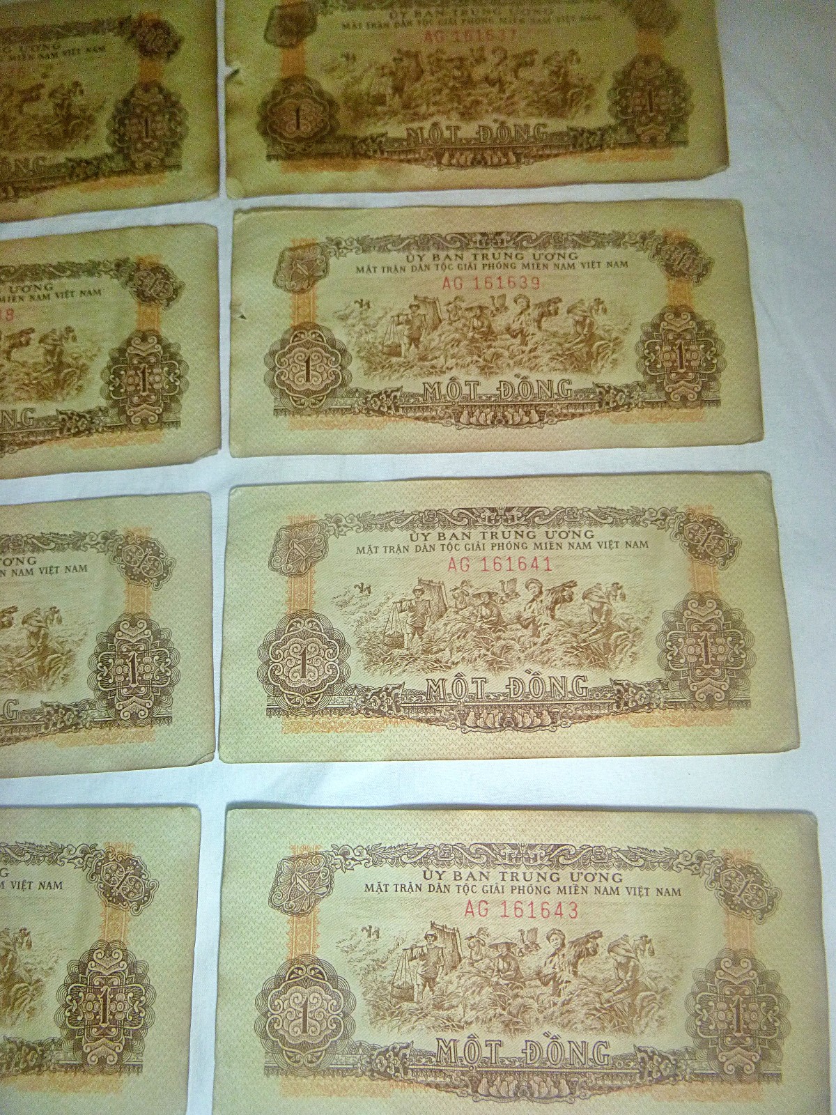 Lot 8 x Cons – 1 DONG NOTE – VC, US Captured, Cambodia 1970 – Vietnam War, E.211