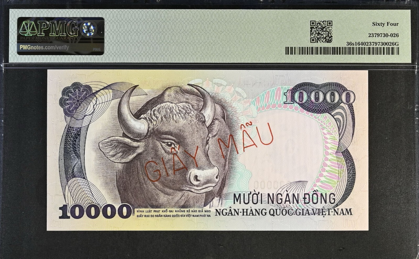 Vietnam 1975 Trio of Specimen 1000 – 5000 & 10,000 Dong P 34, 35 & 36s1 PMG 64