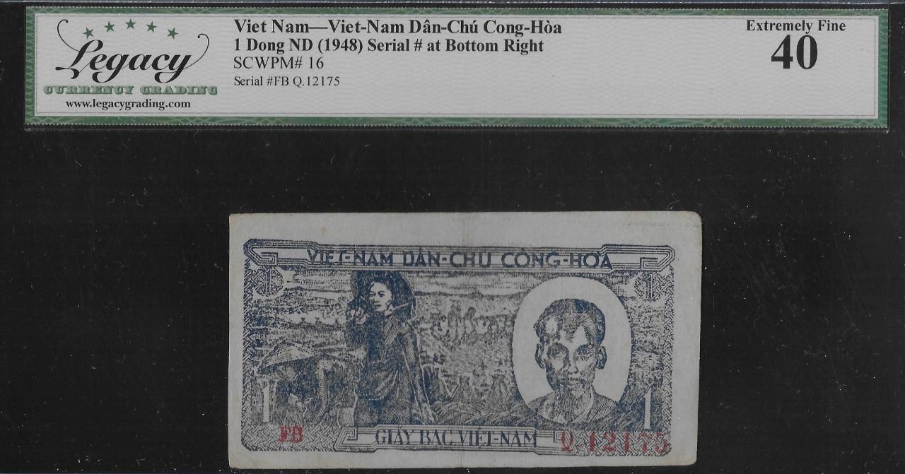 Vietnam P-16 1 Dong 1948 Bluish Paper LCG 40