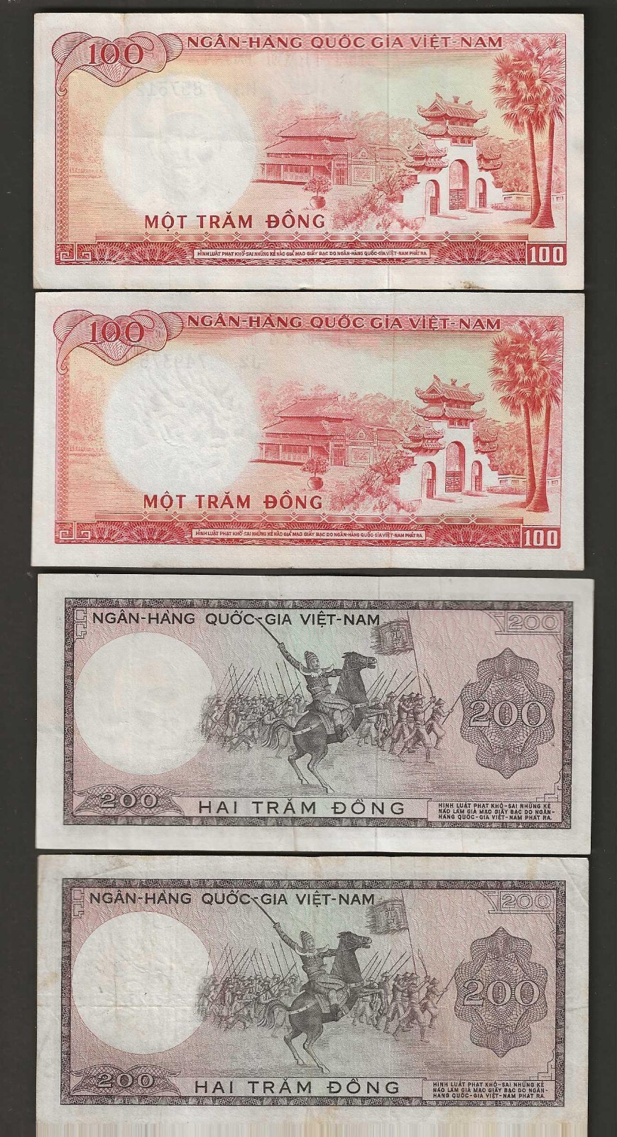 1966 South Vietnam Republic Set of 4 National Bank Notes AUNC P#19a/19b 20a/20b