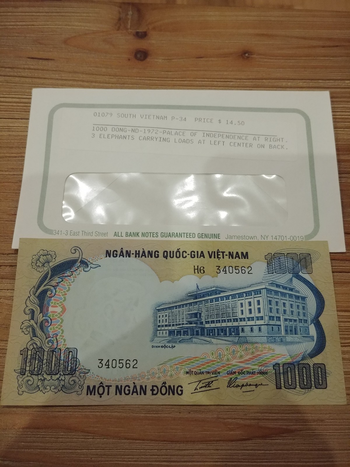 South Vietnam, 1000 Dong, ND (1972) P-34, UNC > Elephants