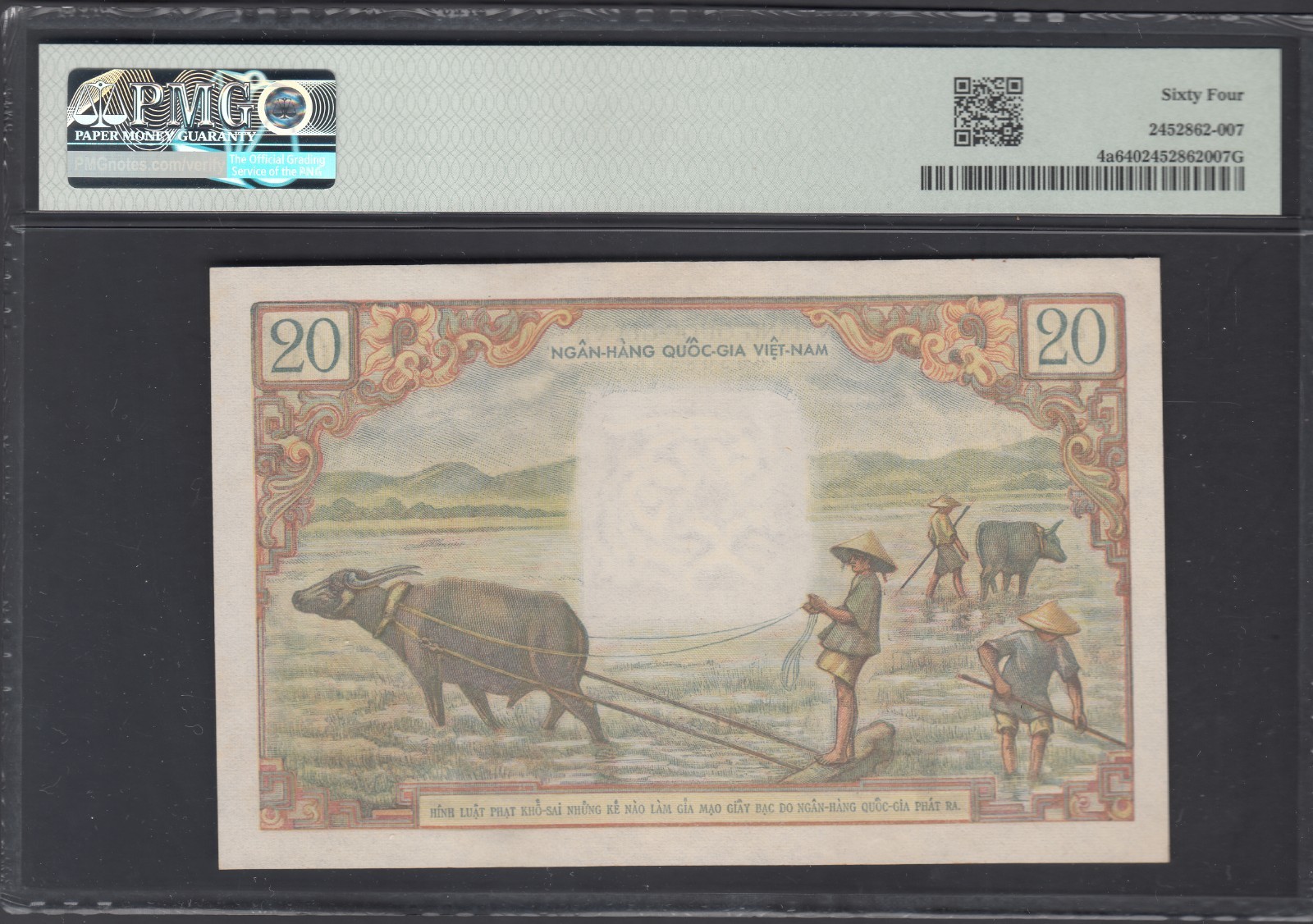 1956 South Vietnam Republic National Bank Notes 20dong, PMG Certified, UNC, P#4a