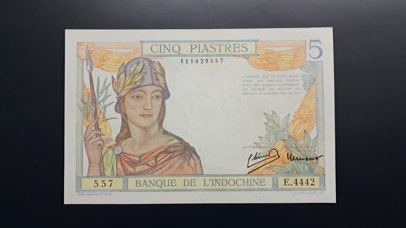 French Indochina 5 Piastres 1946 Unc