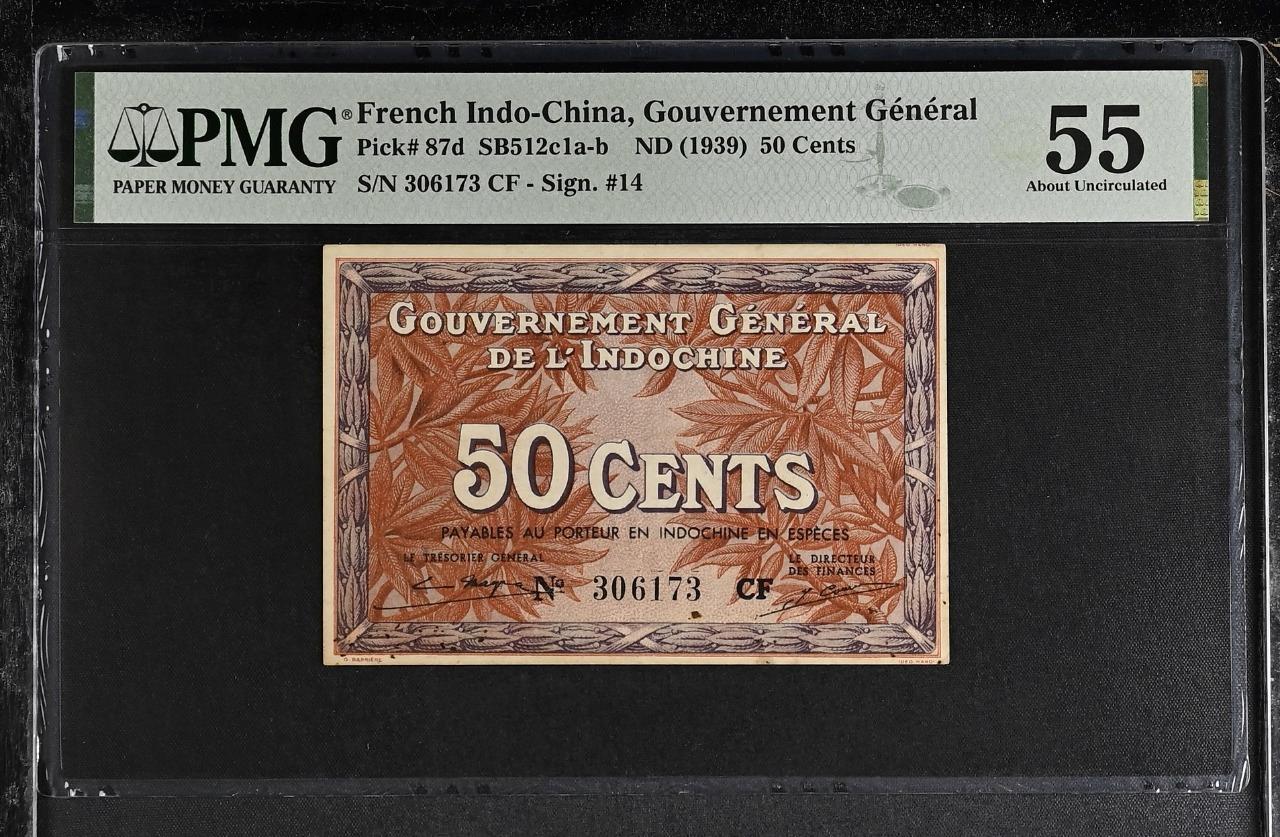 French Indochina P-87d 50 Cents 1939 PMG 55 Minor Rust