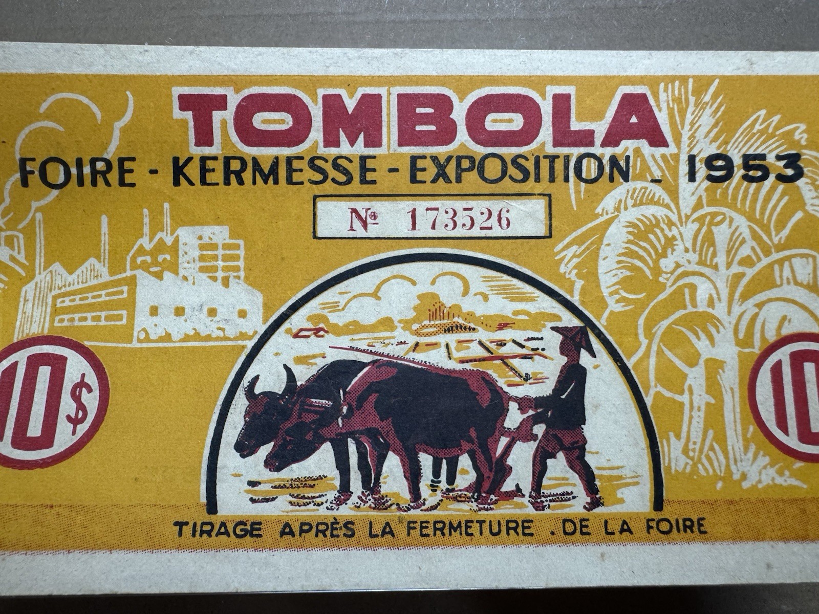 Lottery Tombola Indochine 10 Piastres 1953 Original Vintage Very Rare_LDP Shop.