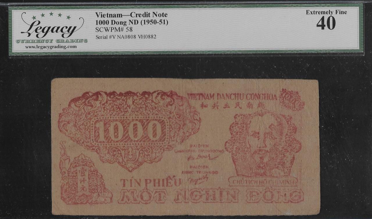 Vietnam P-58 1000 Dong 1950-51 Circle w/ Star Watermark LCG 40
