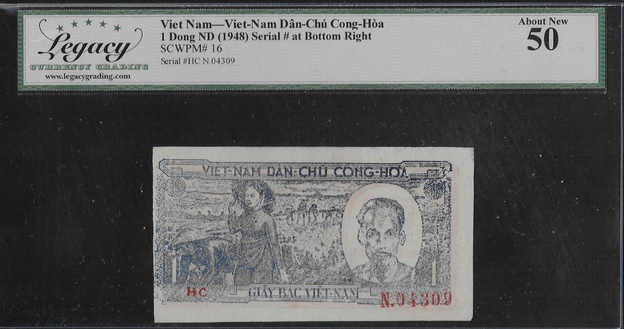 Vietnam P-16 1 Dong 1948 Serial # at Bottom Right LCG 50