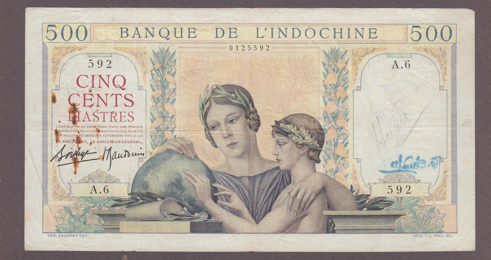 French Indochina 500 Piastres Note P-57 ND (1939)