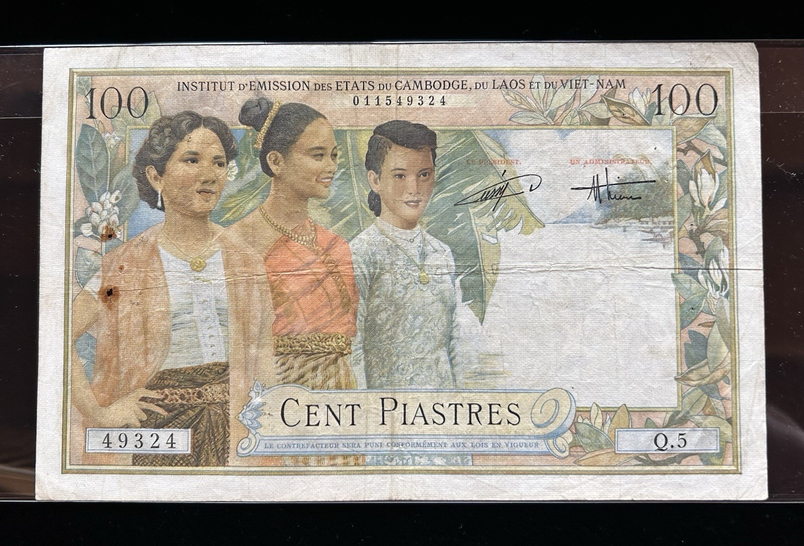1954 French Indochina Vietnam – 100 Piastre or Dong Bank Note – P-108