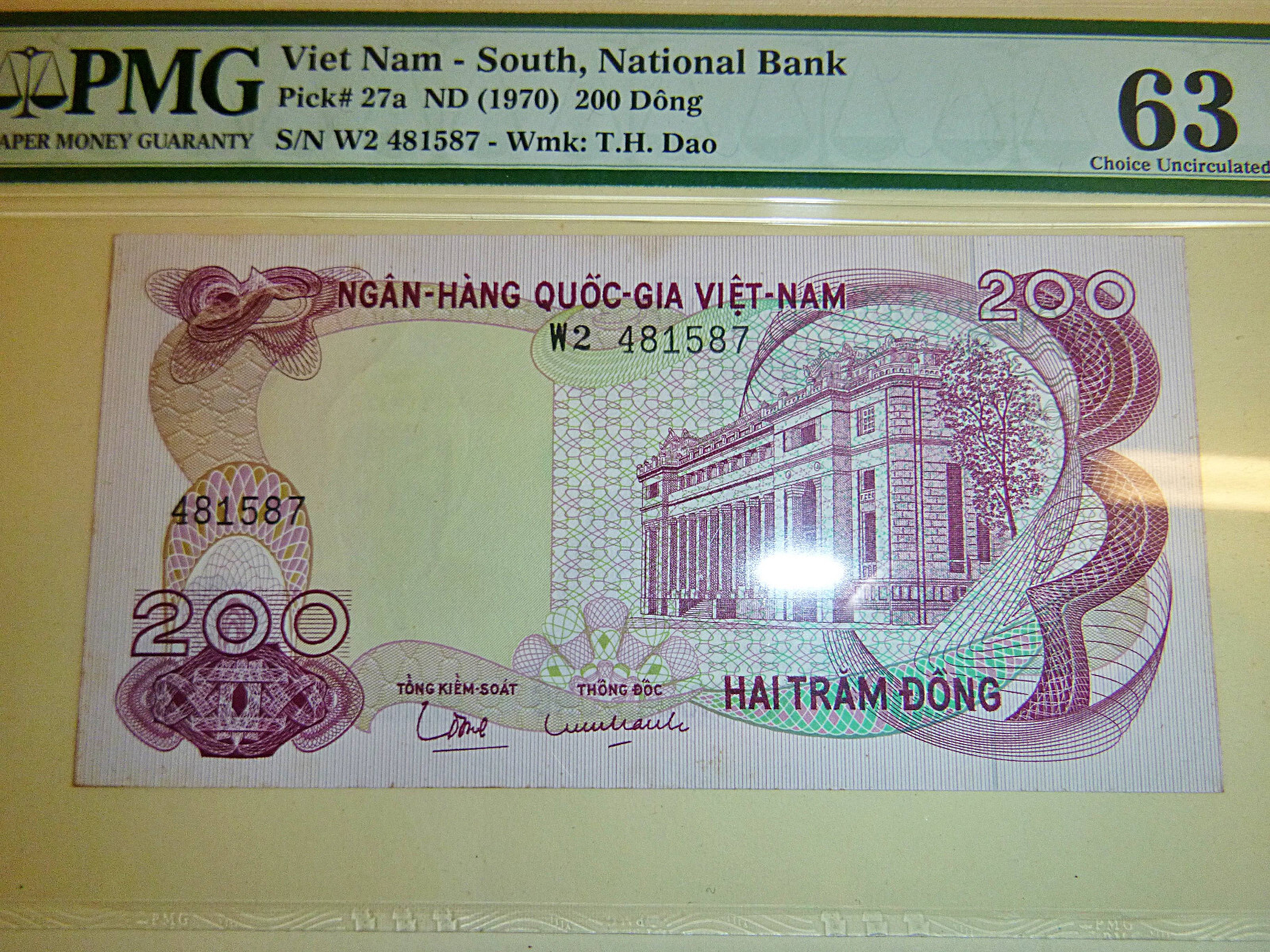 200 Dong Banknote – 1970 – PMG 63 – South Vietnam – War Note – 481 587 – In Safe