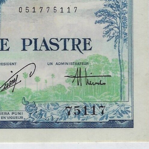 French Indochina 1 Piastre (1 Dong) 1954 – Pick 105 – PMG 65 UNC – Fancy Serial