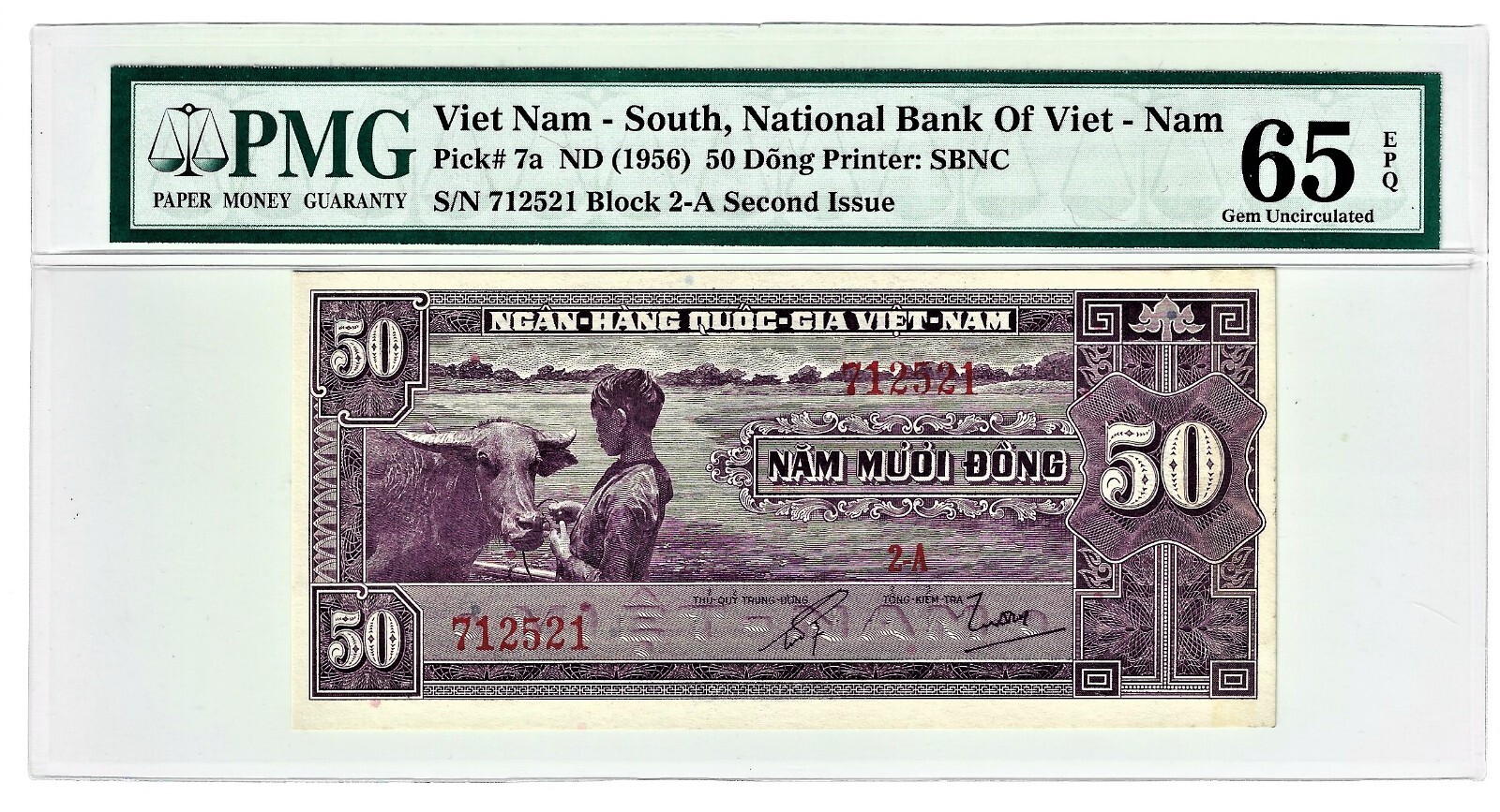 South Vietnam: 50 Dong ND (1956) Pick 7a PMG Gem Uncirculated 65 EPQ.