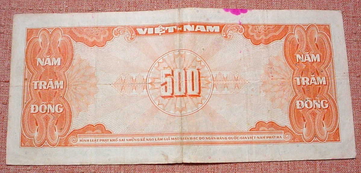 Rare Viet-Nam Original 500 Dong Banknote Original Issue 1955 – SN B860689