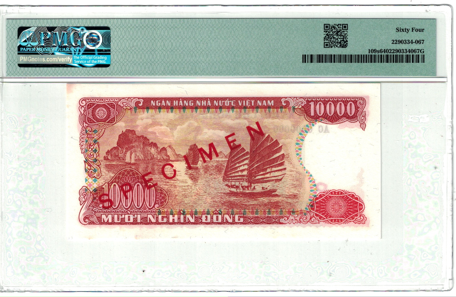 VIETNAM – SPECIMEN 10,000 DONG 1990 PICK# 109s PMG: 64 Choice UNC. #PL2366