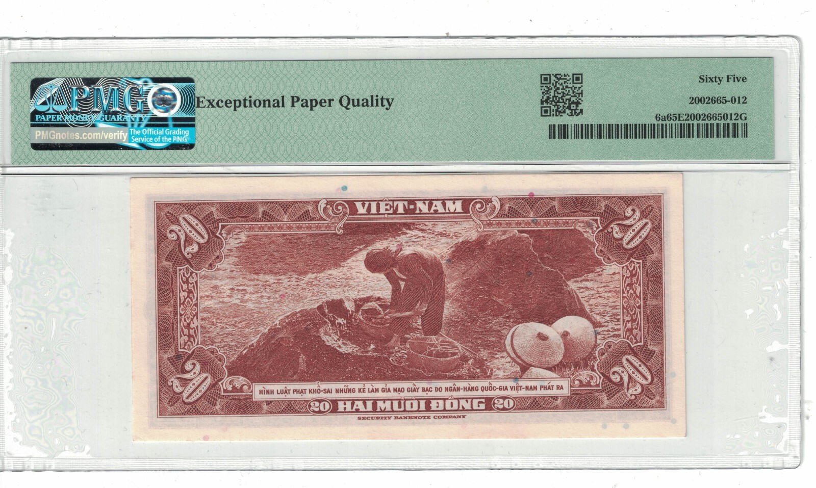 Vietnam South 20 Dong 1962 PICK# 6a PMG: 65 EPQ GEM UNC. #PL2184