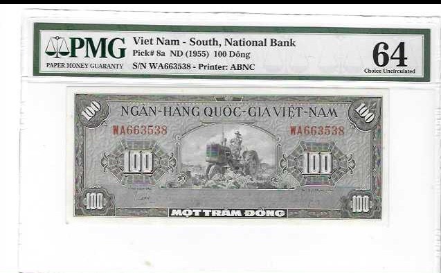 SOUTH VIET NAM 100 DONG P-8a (1955) PCGS 64