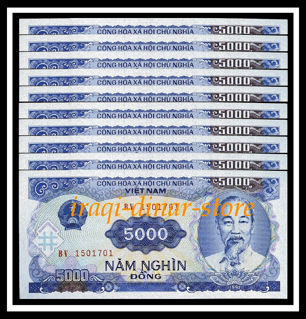 Vietnam 50,000 Dong – 5,000 Dong X 10 Pcs, 1991 (1993) P-108 Uncir Bank Notes