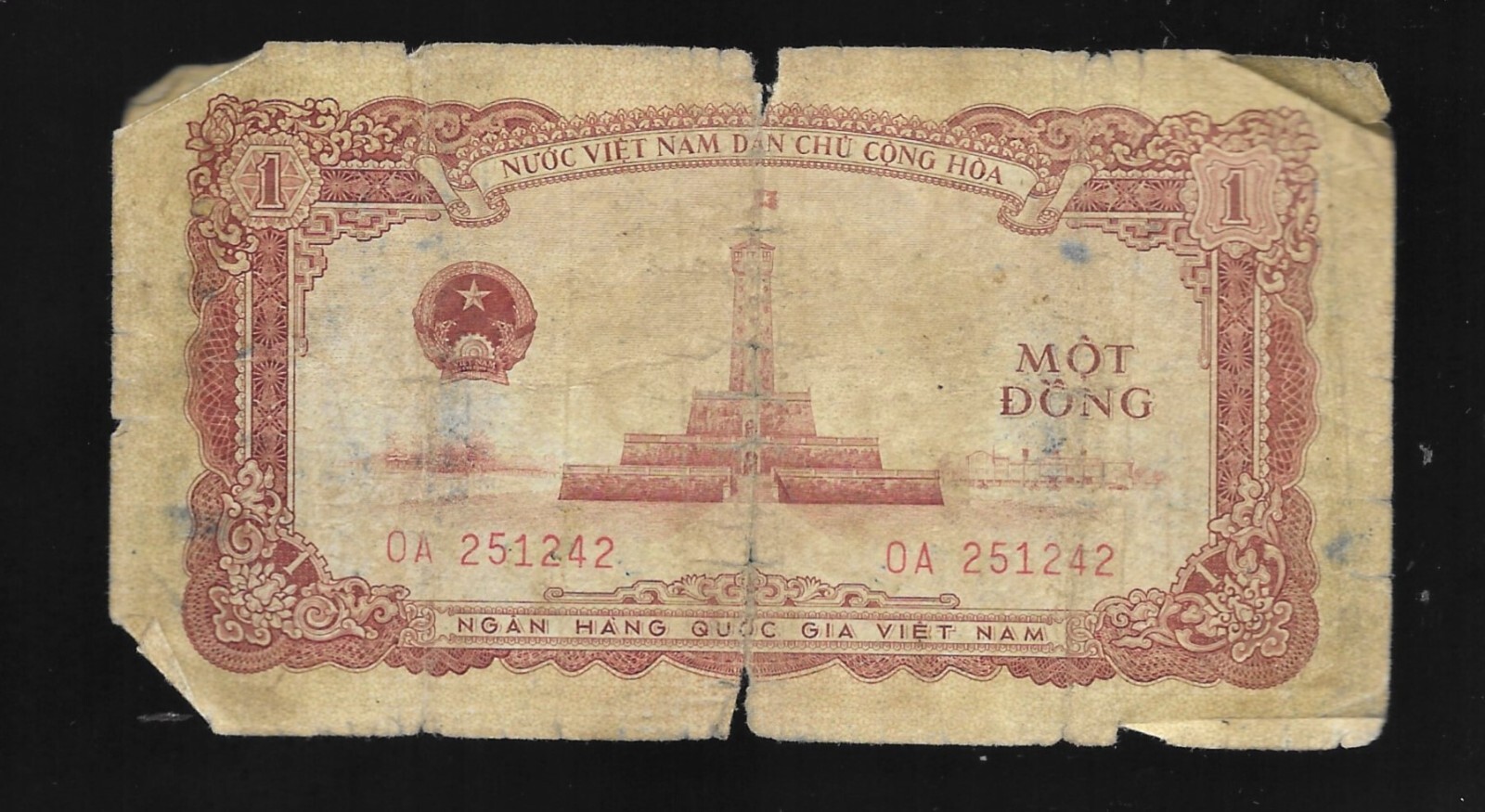 1958— Viet Nam 1 Dong Currency Note–Heavy Circulated Note