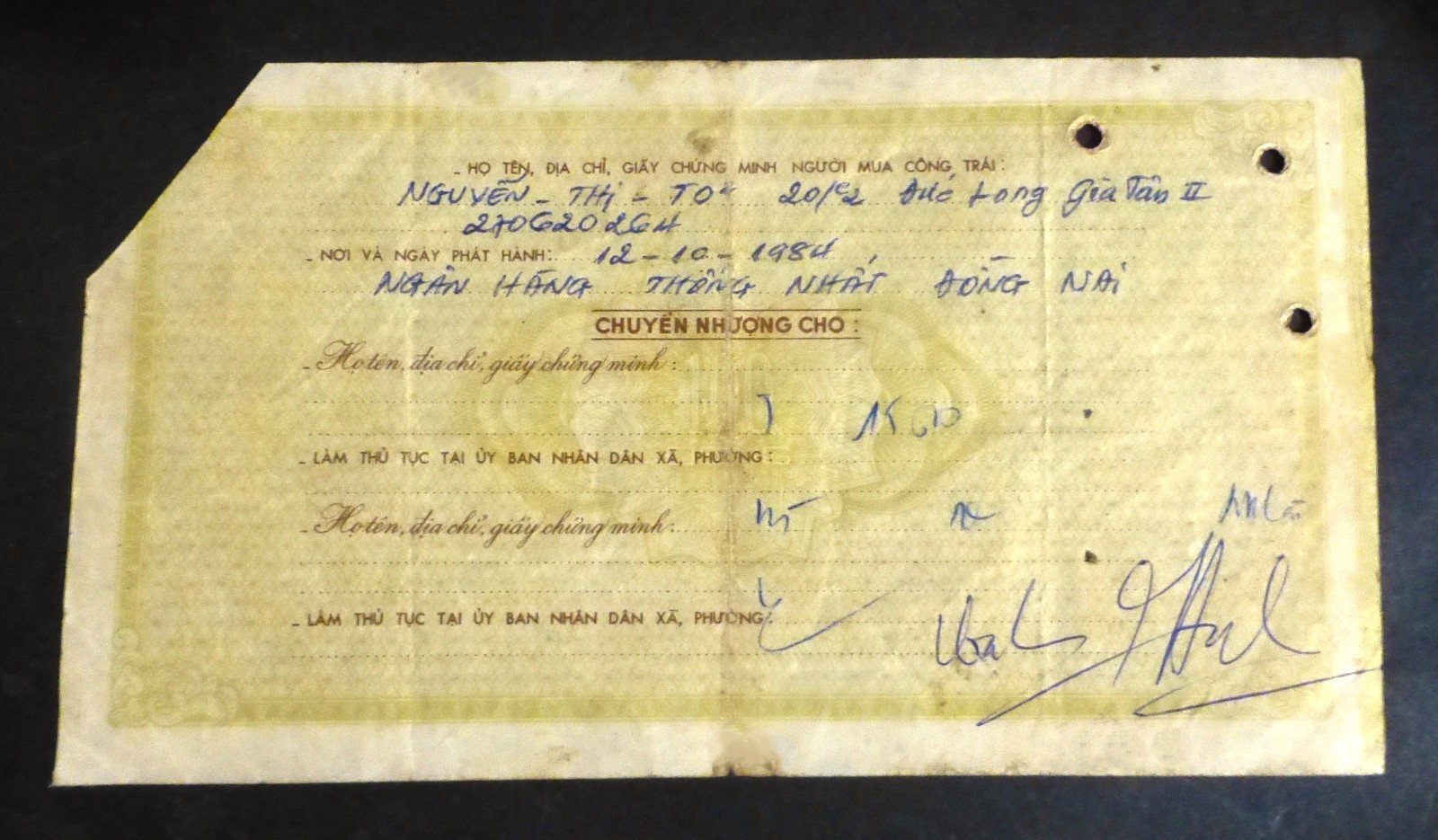 VIETNAM ‘CONG TRAI’ 100 DONG 1984 PROMISSORY NOTE CANCELLED- SOCIAL REPUBLIC ERA