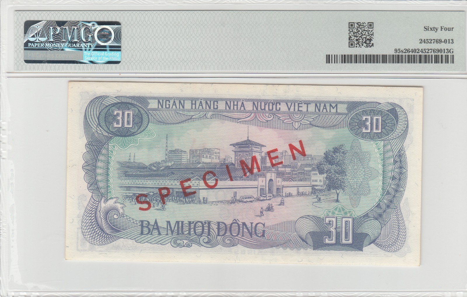 1985 Dem/Rep of Vietnam SPECIMEN, PMG Certified 30 Dong Bank Notes P#95s2.