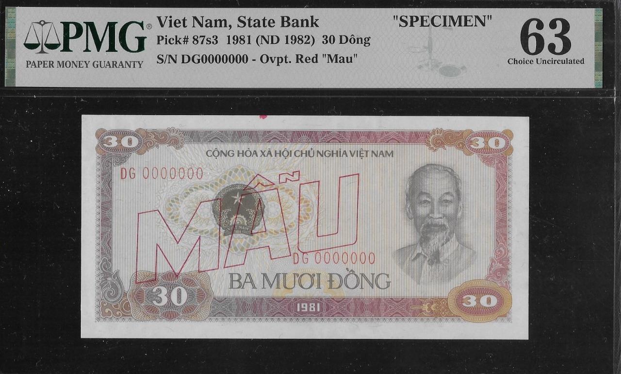Vietnam P-87s3 30 Dong 1981 Block DG Specimen PMG 63 Minor Ink