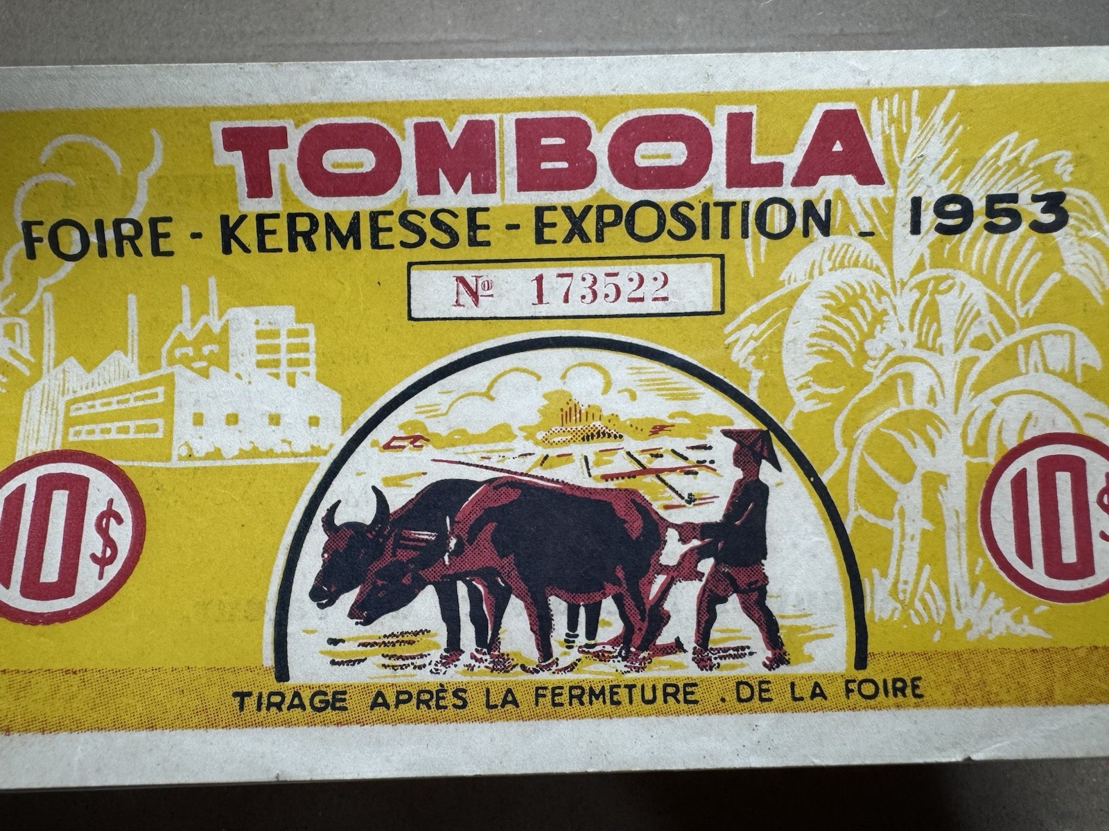 Lottery Tombola Indochine 10 Piastres 1953 Original Vintage Very Rare_LDP Shop.