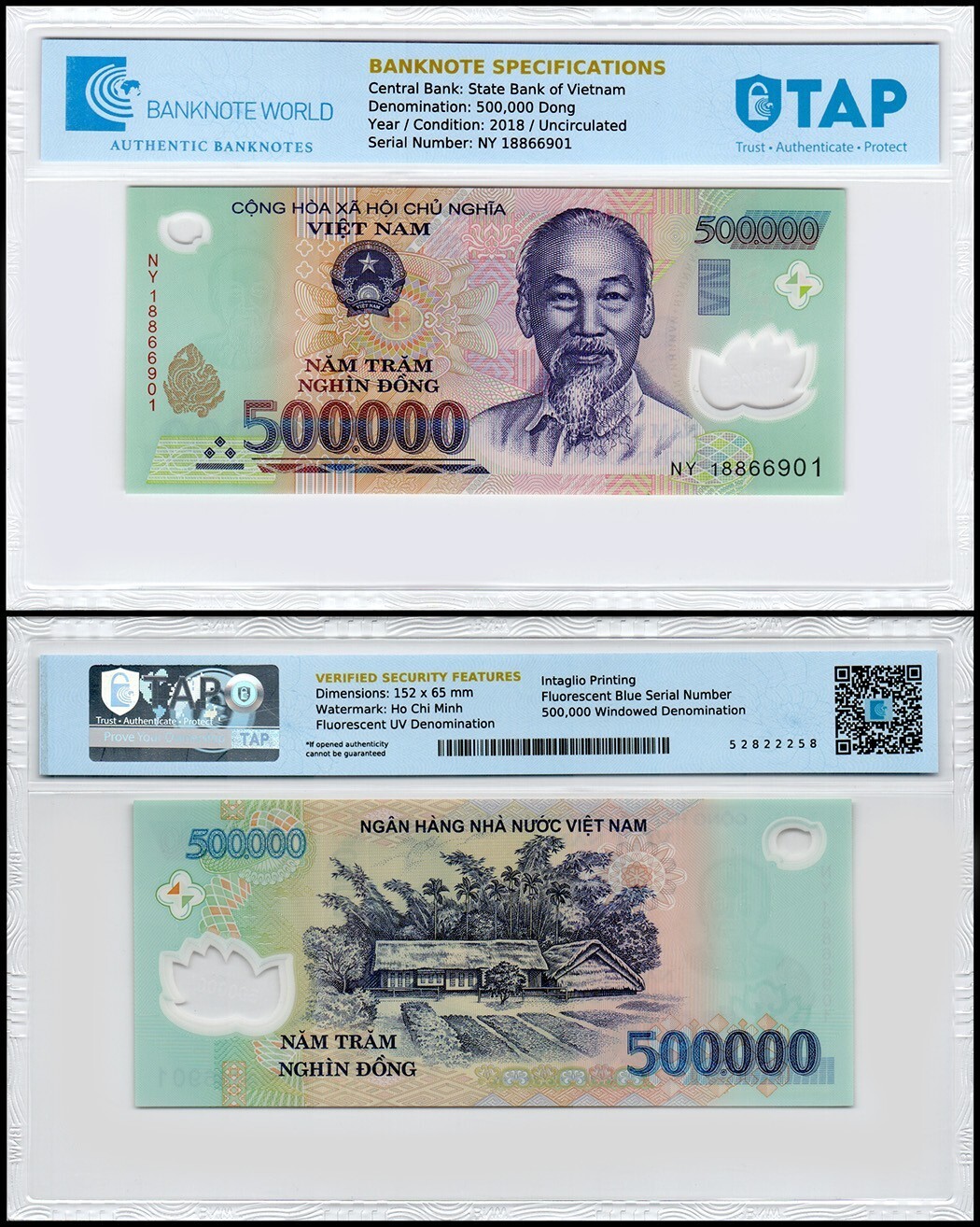 Vietnam 500000 Dong, 2018, P-124n, UNC, Polymer, Authenticated Banknote