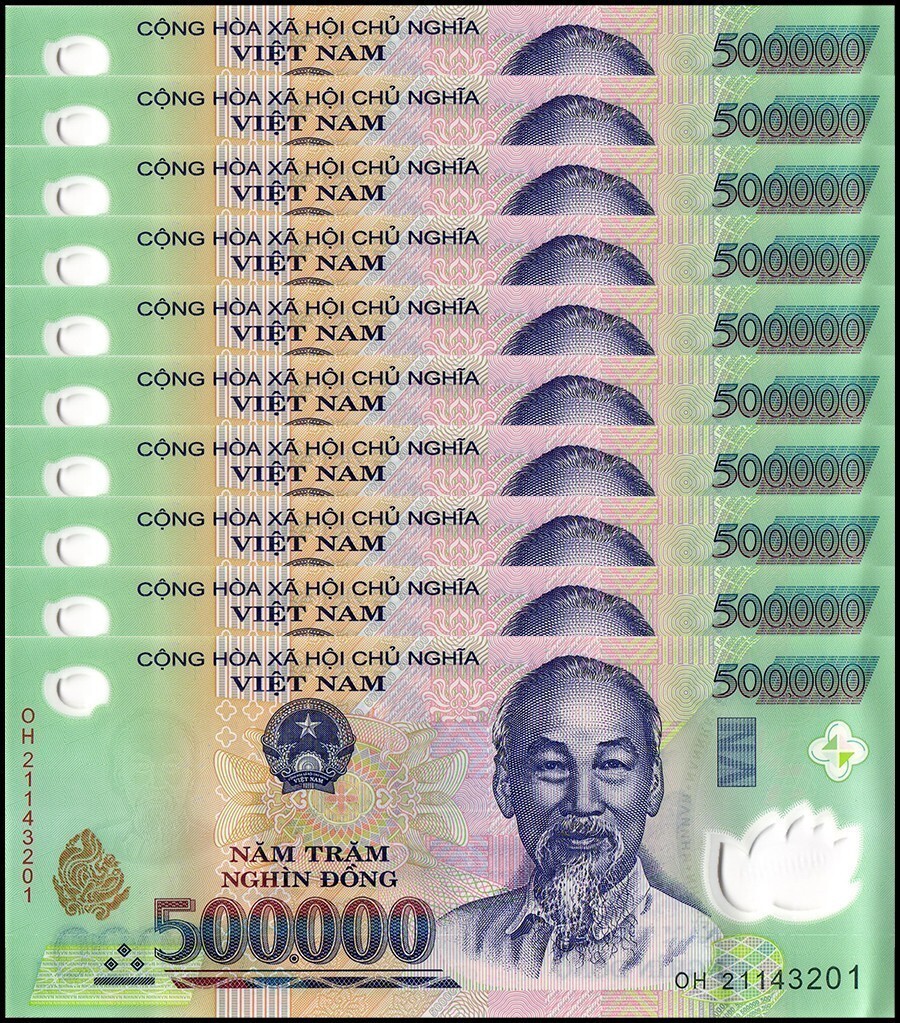 10 x Vietnam 500,000 Dong Banknote, 2021, P-124q, UNC, Polymer USA SELLER COA