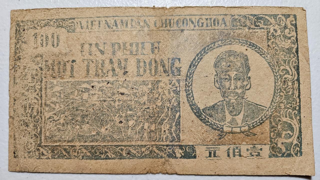 Vietnam P-54b 100 Dong 1950-51 Tin Phieu “Credit Note”, Wmk Circle Star