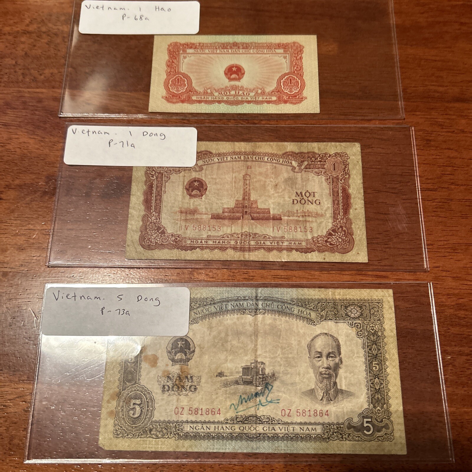 Vietnam Lot Of 3 Notes5 1 Dong 1958 1 Hao P 73 71 69 Circulated