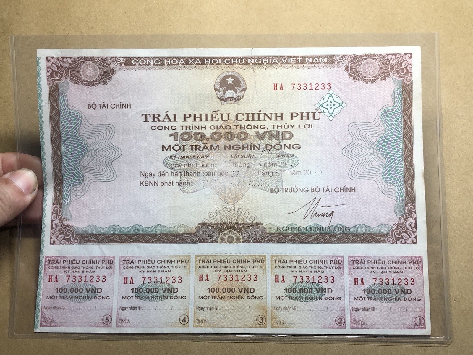 100,000 Dong Payment Bond Cheque Unpaid 2004 Original Vintage Rare_LDP Shop.