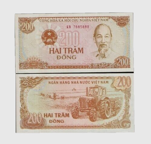 Vietnam 200 DONG P-100 A 1987 “SMALL Serial #” HoChiMinh Currency UNC Vietnamese