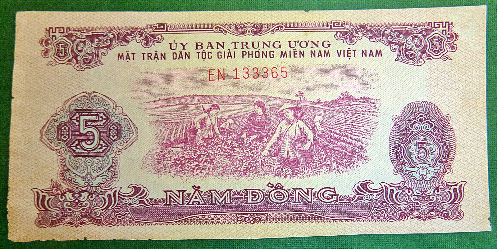 5 DONG NOTE – VC, NLF – US CAPTURED 1970 CAMBODIA INVASION – VIETNAM WAR – E.193
