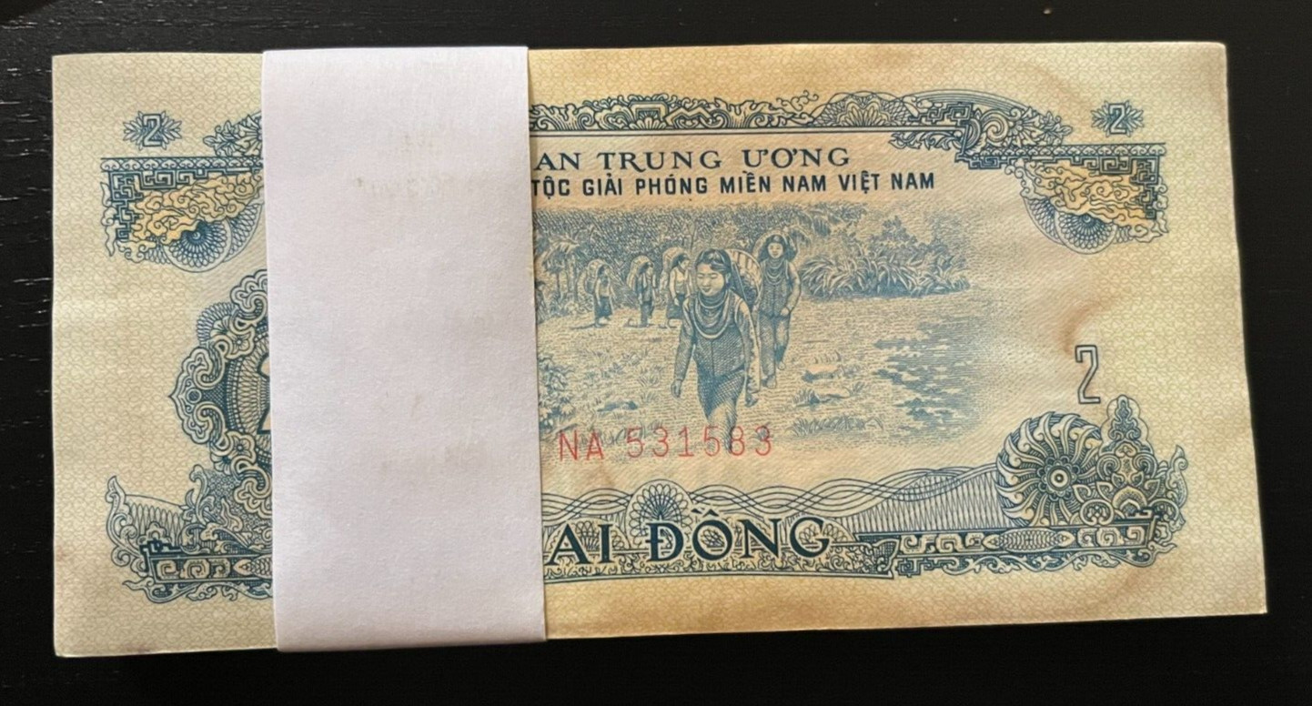 VIETNAM SOUTH 2 DONG P-R5 1963 x 1 Pcs Vietnamese BOAT FISH NET XF-AUNC BANKNOTE