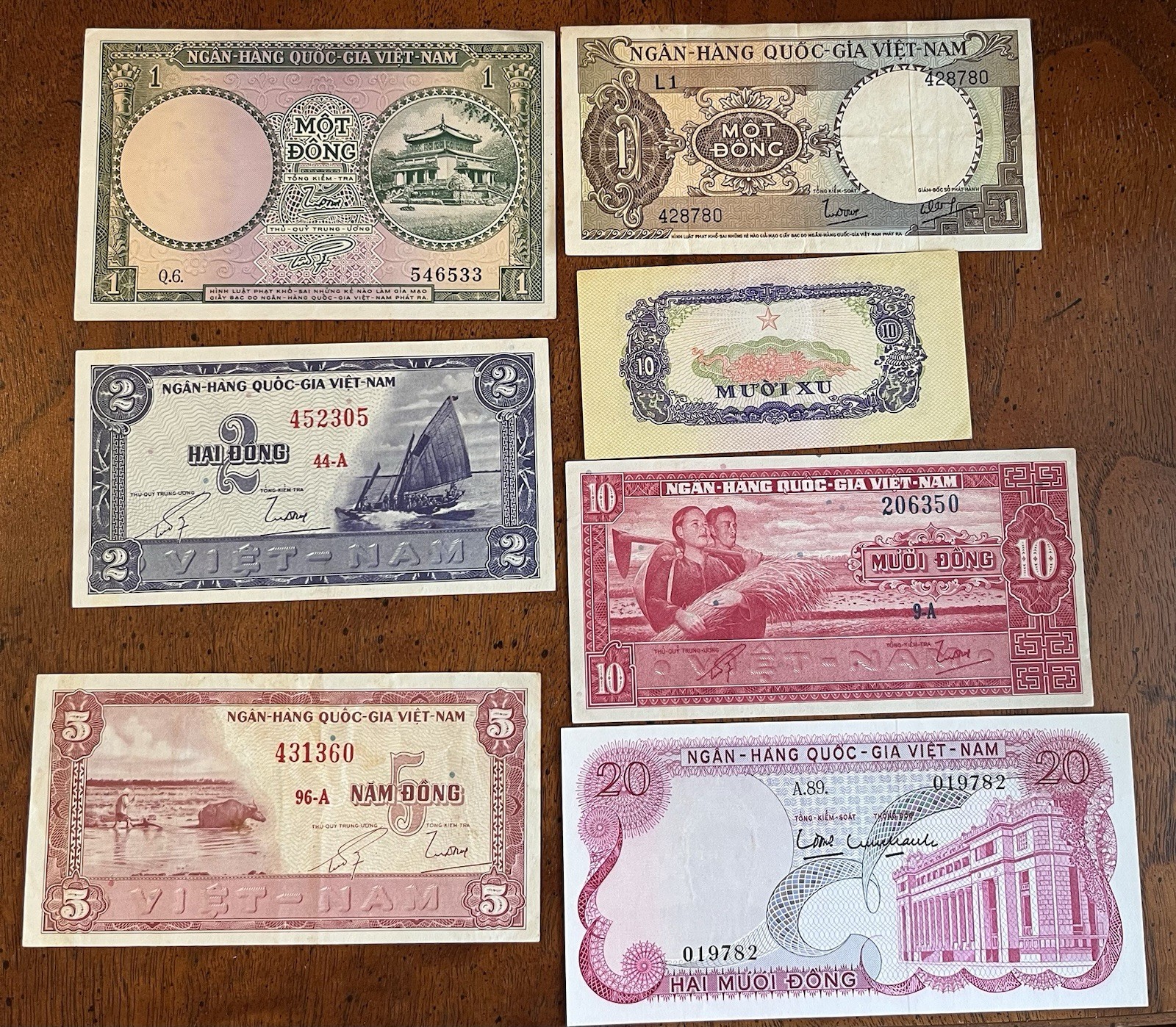 Vintage Vietnam Coin And Banknote Lot. 1950-1970. 1, 2, 5, 10, 20 Dong.